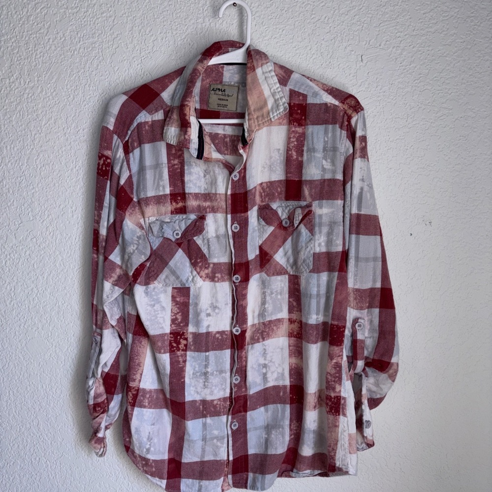 Alpha Beta Super Soft Bleach Dyed Hipster Grunge Button Down Flannel Women's M